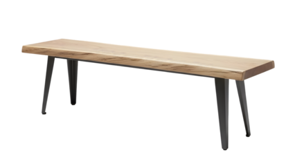 A wooden bench with metal legs isolated on transparent background