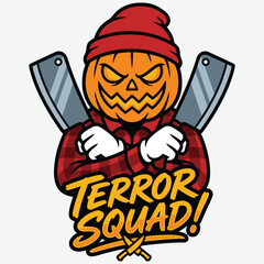Terror Squad Pumpkin Lumberjack &ndash; Horror Mascot Flat Vector