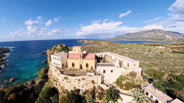 Chrysoskalitissa Minastery Crete Greece Drone 4K