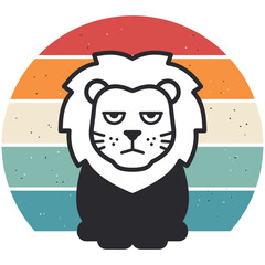 Retro Sunset Grumpy Lion &ndash; Minimal Flat Vector