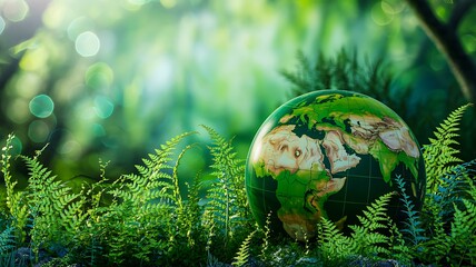 Green earth globe in forest representing environmental protection
