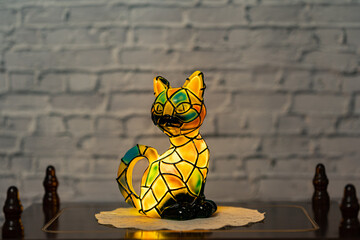 Mosaic Cat Lamp on minimalistic background  © animalfocus