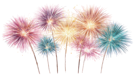 Vibrant fireworks burst, celebration display, isolated on transparent background