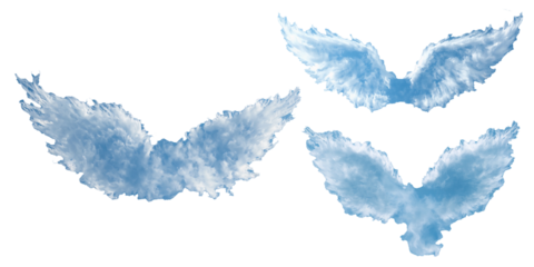 angel wings formed from soft clouds, symbolizing freedom, spirituality, afterlife and divine protection. Ideal for religious themes, spiritual illustrations, memorial concepts and inspirational design