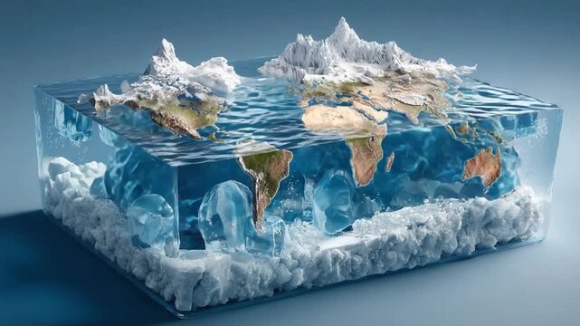 Earth's Frozen Realm: A unique perspective on our planet, showcasing the icy poles, vast oceans, and continents, encased within a frozen block of time.