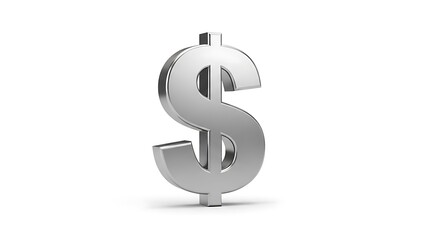 Obraz premium Shiny Silver Dollar Sign on White Background, Symbolizing Finance and Wealth