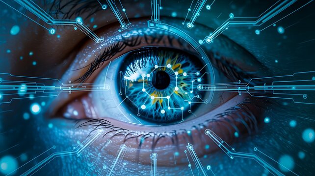 Human eye with digital technology and futuristic data concept
- Powered by Adobe
