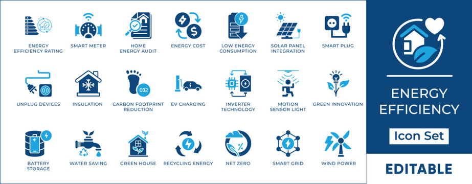 Smart Grid Energy Management IoT Decarbonization Vector Icon Set