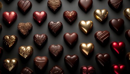 Fototapeta premium 艶やかなハート型チョコレートのクローズアップ Glossy Heart-Shaped Chocolates Close-Up 