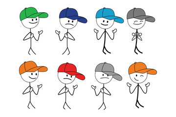 Stick figures wearing baseball caps