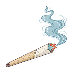 Hand drawn smoking rolled joint illustration art on transparent background