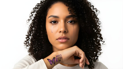 A glamorous closeup portrait of a smiling young lady with braids and winter style wearing a black fur hat and makeup in a studio