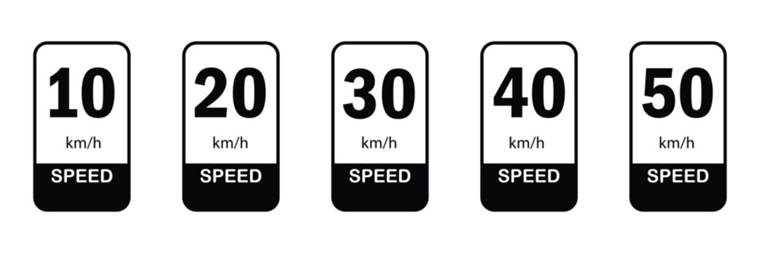 Speed limit sign icon set. Km car speed limit sign set with black number and red circle. Vector illustration in eps 10.