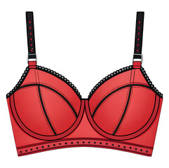 Red bra with black straps and stud details on transparent background