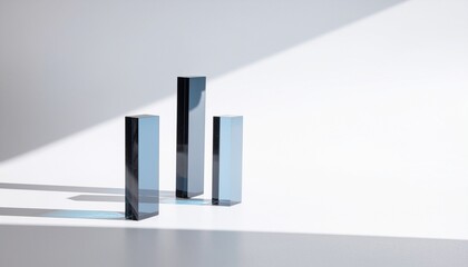 黒い透明プリズムと白背景のミニマルコピースペース／Black Transparent Prisms on White Minimalist Background with Copy Space
