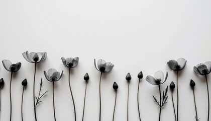 モノトーンの美しい花と白背景のミニマルコピースペース／Monotone Elegant Flower on White Background with Copy Space
