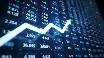 Digital stock market chart shows rising trend, Financial data visualizes profit and growth.Glowing market graph displays upward movement, Business analytics tracks economic performance. - Powered by Adobe