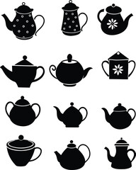 Tea time elements silhouette illustration.