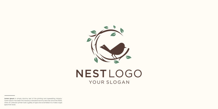 bird's nest logo inspiration with rounded circle roots and leaves concept design.