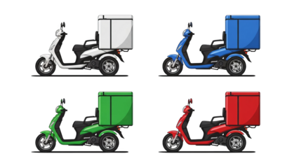 Delivery Scooters Collection With Boxes In Various Colors