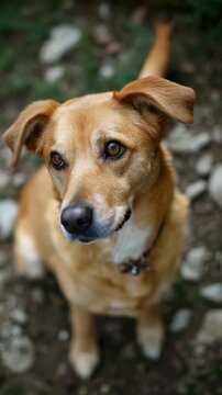 A close-up of a golden dog, showcasing its gentle demeanor.