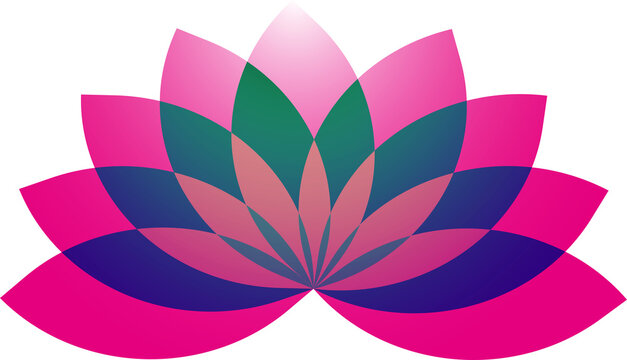 Fleur de lotus abstraite rose et violette sur fond transparent, symbole de zen et de bien-&ecirc;tre