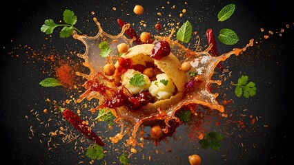 Delicious Panipuri, a savory and spicy Indian snack. Round hollow puris, potato filling, and zesty flavored water create a .