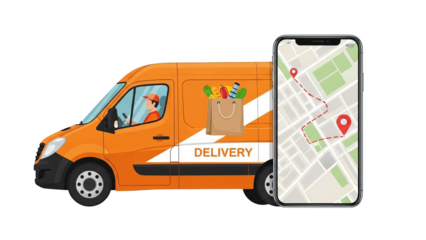 Online Grocery Delivery Van With Gps Tracking On Smartphone