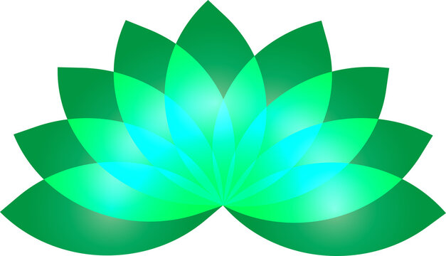 Motif abstrait de fleur de lotus &ndash; Design sym&eacute;trique vert en d&eacute;grad&eacute; sur fond transparent