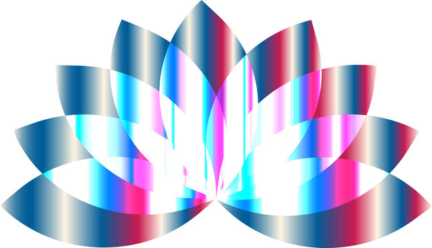 Motif abstrait de fleur de lotus &ndash; Design sym&eacute;trique bleu, rose et rouge en d&eacute;grad&eacute; sur fond transparent