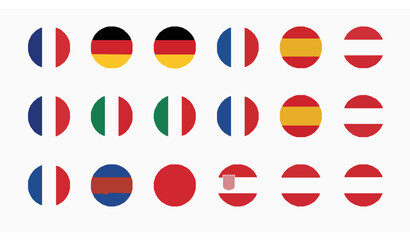 European National Flags Circular Badge Vector Collection with Country Names