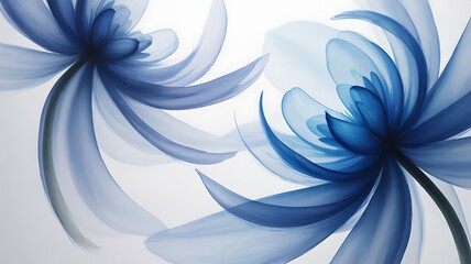 Two Blue Watercolor Flowers with Swirling Petals on White Background