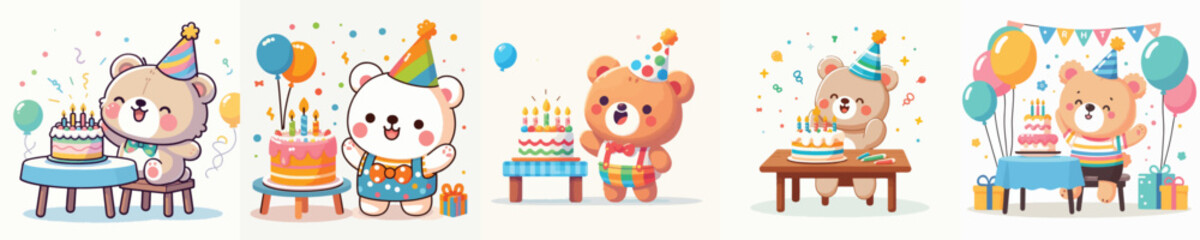 Obraz premium cute bear vector having a birthday
