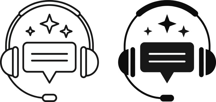 Customer Support Icon Set Featuring Headset and Speech Bubble