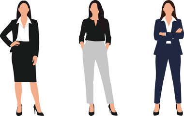 Fototapeta premium Elegant Vector Illustration Set of Professional Female Characters in Formal Office Wear and Confident Business Poses.