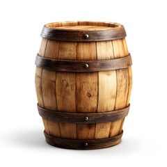 Obraz premium Rustic 3d cartoon wooden barrel container with iron hoops perfect for storing wine or ale in a fantasy tavern or cellar setting.