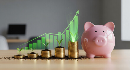 Dynamic financial growth and investment strategy showcasing upward trending graph, economic success, revenue increase, and wealth accumulation in modern business