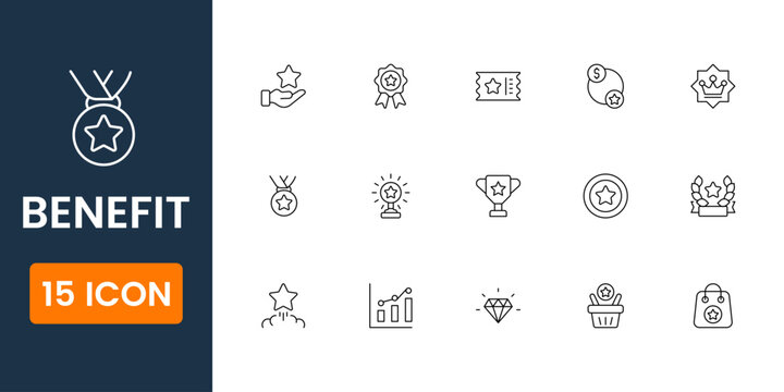 business benefit icons, employee reward symbols, corporate perks illustration, HR management icons, bonus and incentive vector set