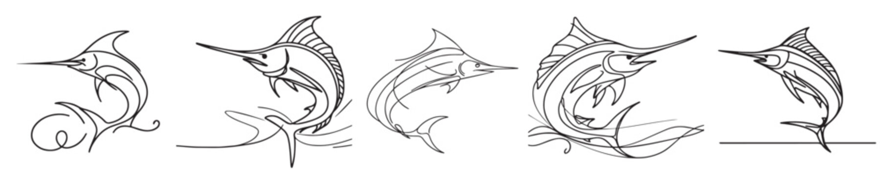 continuous line marlin fish vector