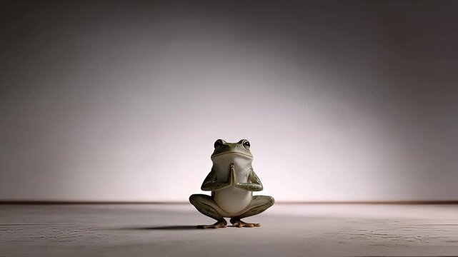 A frog in a yoga pose demonstrating balance and mindfulness in a serene setting.