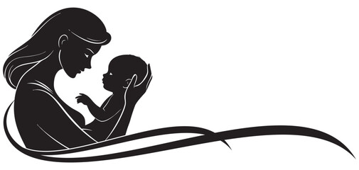 Vector silhouette illustration of a mother and her baby child