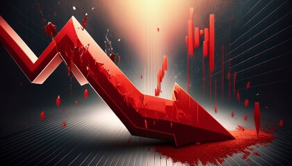 red downward trending arrow signaling financial loss and market crash