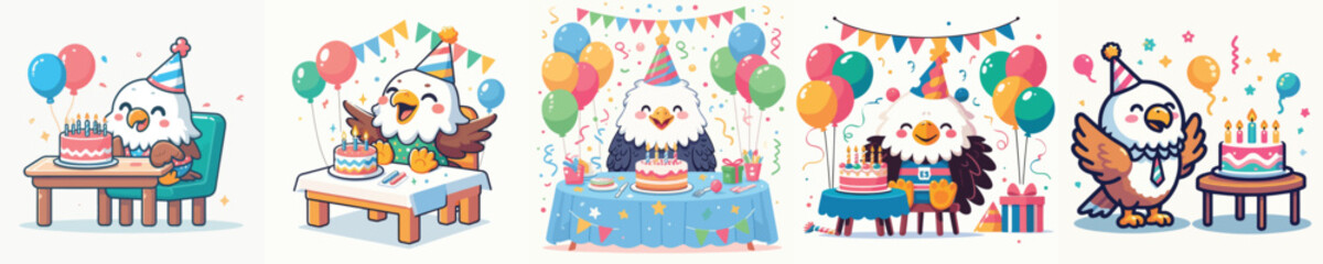 cute eagle vector having a birthday