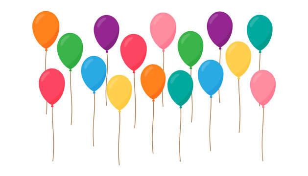 Set of colorful flying balloons. Bright balloon illustrations for party, birthday and celebration backgrounds