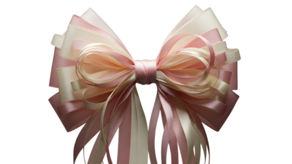 Luxurious layered pink and white ribbon bow for gift wrapping, weddings, and celebrations. isolated PNG with Transparent Background