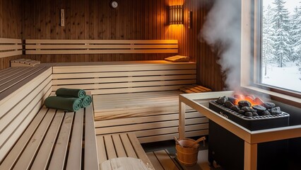 Cozy Winter Sauna Interior Space