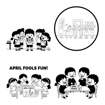 April Fools Counting Worksheet and Classroom Quiz Activity Black and White Cartoon Illustration