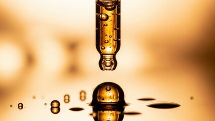 Naklejka premium Golden oil drop splash macro closeup