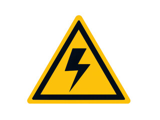 Triangular electrical hazard warning sign with a high contrast lightning symbol, bold black border, and clean safety design with subtle shading isolated on transparent background.