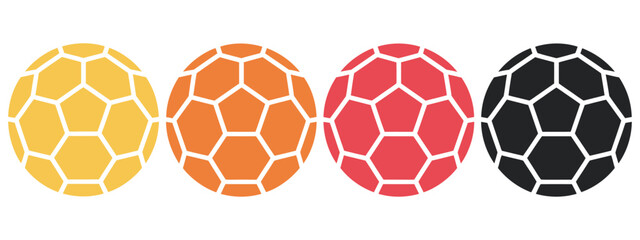 Handball sport vector icons, dynamic players in action, ball equipment set, competitive match scenes, athletic movement, team game design